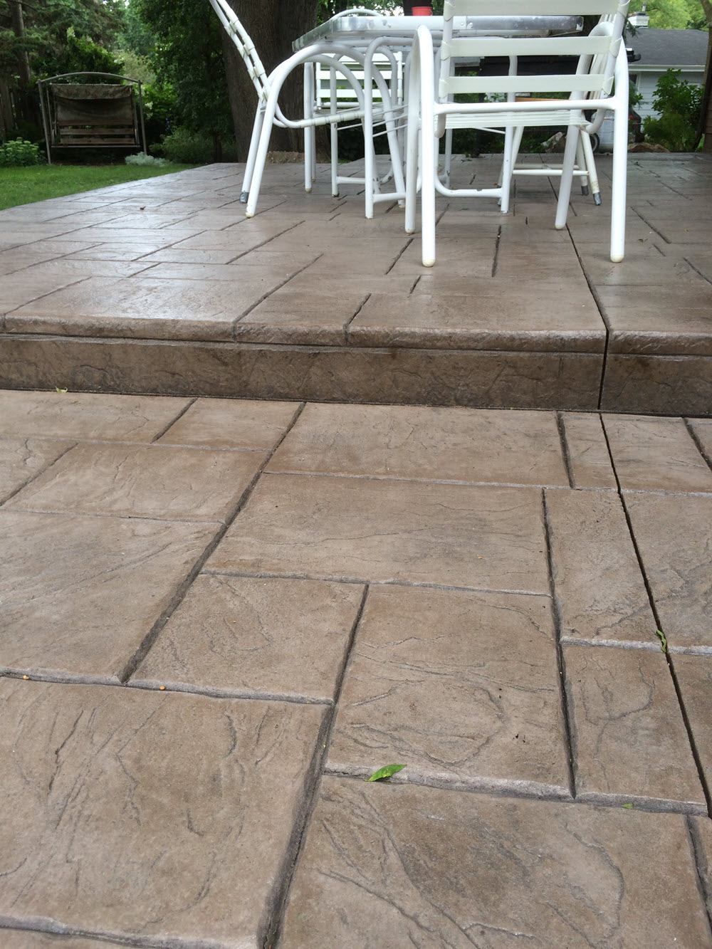 Vermont slate stamped concrete patio, installed by Creative Concrete